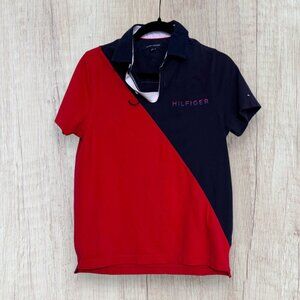 Tommy Hilfiger THFlex Colorblock Polo Shirt Red Navy Big Logo Patch XS Men’s Top
